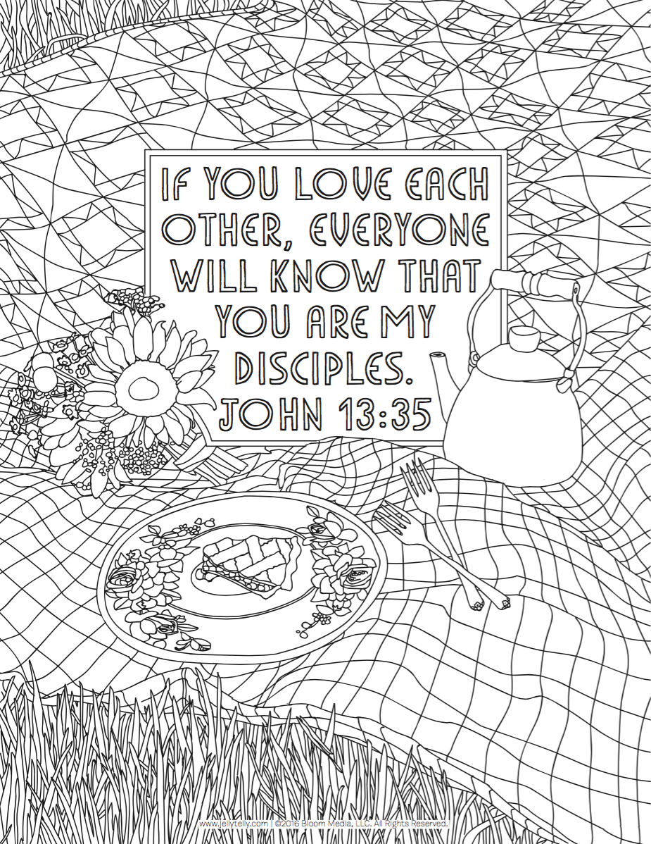 Today s devotional activity is a set of coloring pages for this week s memory verse John 13 35 Download a kids coloring page and one for grown ups too