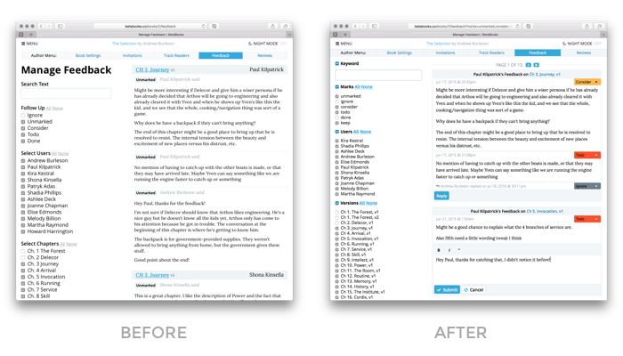 Before and After comparison of the Feedback Manager
