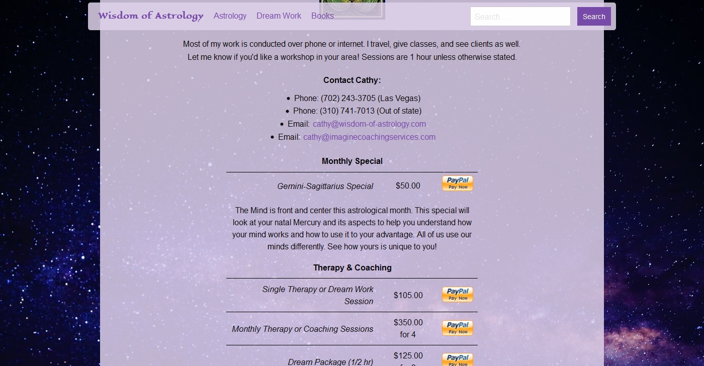 The Services page, with PayPal integration.